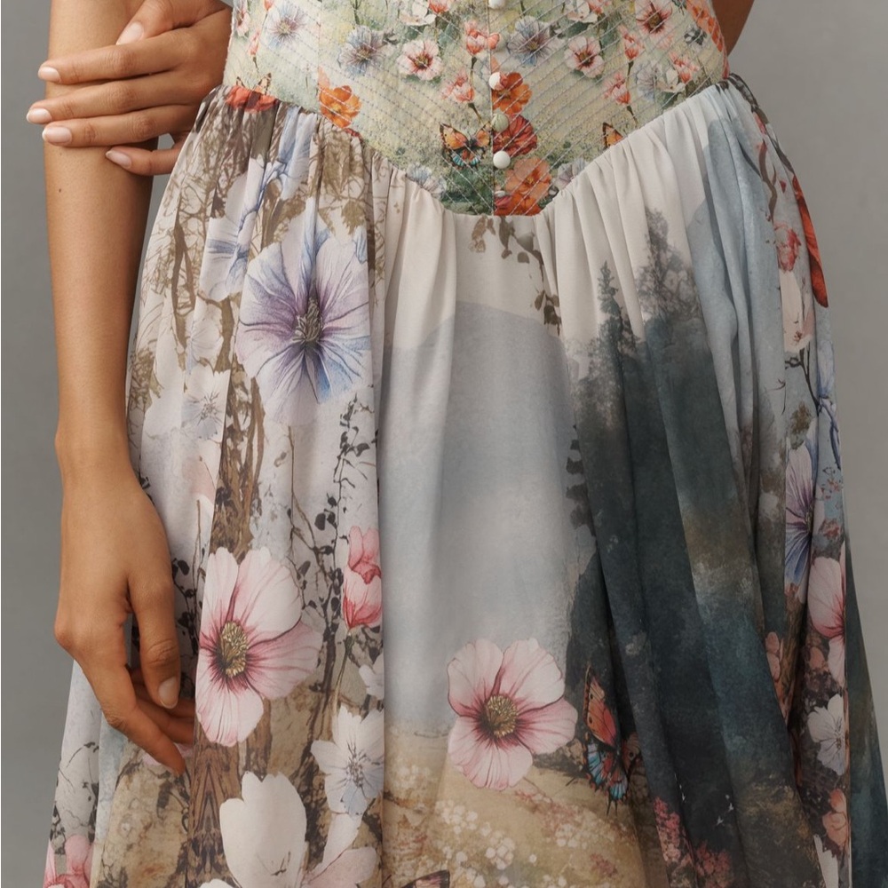 Anthropologie The Muse Basque-Waist Midi Dress. Easter, Garden PArty, Shower! - Picture 3 of 11